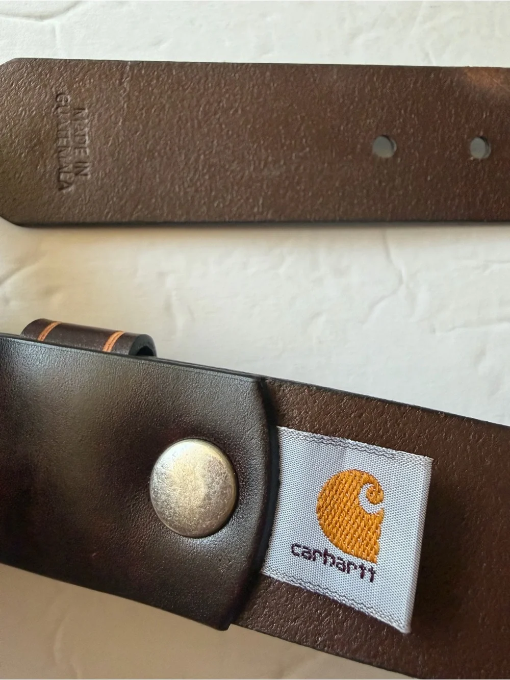 Carhartt brown leather belt. Size 44 Silver tone buckle EUC